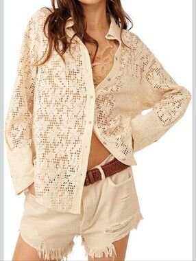 Free People In Your Dreams Cream Button Down Top